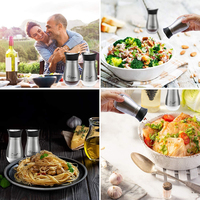 Mini salières et poivrières jetables en acier inoxydable personnalisées, pots à épices en verre avec couvercles à secouer, étiquette