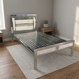 Industrial Style 1m Stainless Steel Dormitory <b>Bed</b> with 150kg Load Capacity High-<b>End</b> Finish Natural Steel Color - Product Image 2