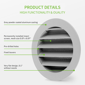 Bán HOT Màu Xám Vòng Kim Loại Air <span class=keywords><strong>Vent</strong></span> nướng Bìa phẳng louver với Fly Màn hình chỉ phù hợp với với kim loại ống dẫn - Product Image 3