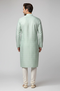 Mint Green Self-Design Nehru Collar <b>Kurta</b> Set Elegant Ethnic Wear for Festive and Traditional Occasions for <b>Men</b> - Product Image 2