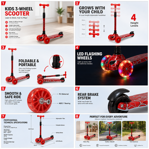 Patinete Plegable para Niños con <span class=keywords><strong>Ruedas</strong></span> <span class=keywords><strong>de</strong></span> PU con Luces, Altura Ajustable en 4 Niveles, Patinete <span class=keywords><strong>de</strong></span> 3 <span class=keywords><strong>Ruedas</strong></span> para Niños y Niñas <span class=keywords><strong>de</strong></span> 3 a 12 Años - Product Image 5