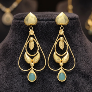 Pendientes de Gota con Piedra Preciosa Aguamarina Dorada, Diseño Étnico, Hechos a Mano, Chapados en Oro, Aleación de Metal Precioso, para Fiestas y Eventos - Product Image 2