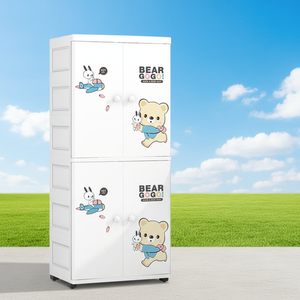 Armadio Moderno in Plastica a 2 Strati per Appendere Vestiti e Conservare Oggetti Vari in Camera da Letto o Hotel - Product Image 1