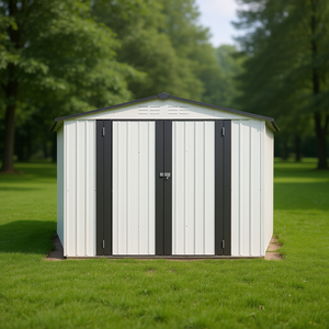 Abri de jardin en métal blanc 8 x 6 pieds, résistant aux intempéries, avec 2 portes verrouillables pour le rangement des outils dans le jardin ou la cour. - Product Image 2