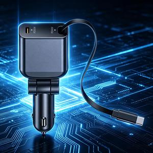 2-in-1 fast car charger with usb and type-c ports car phone charger adapter fast car <b>battery</b> charger with 1 x 70cm retractable c - Product Image 1