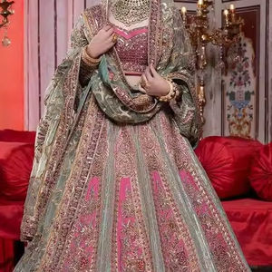 2024 Superbe Designer BLOUSE LEHENGA ROBE ZARI BRODERIE CRISTAL VERRE PERLES DABKA TRAVAIL DENTELLE SEQUIN NATUREL IDÉAL - Product Image 1