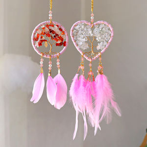 Dreamcatcher pink t Woven Net Agate Piece Dreamcatcher Wedding Feather Creative Original Hanging <strong>Wind</strong> <strong>Chime</strong> Gift - Product Image 2