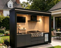 Station de cuisson extérieure anti-corrosion, cuisine modulaire de jardin avec télévision, plaque à induction, rail de prises électriques