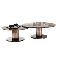 Meubles de salon de luxe, table basse moderne en marbre et acier inoxydable doré miroir