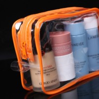Sac de maquillage portable compact et élégant, transparent, avec séparation sèche et humide, pour l'extérieur
