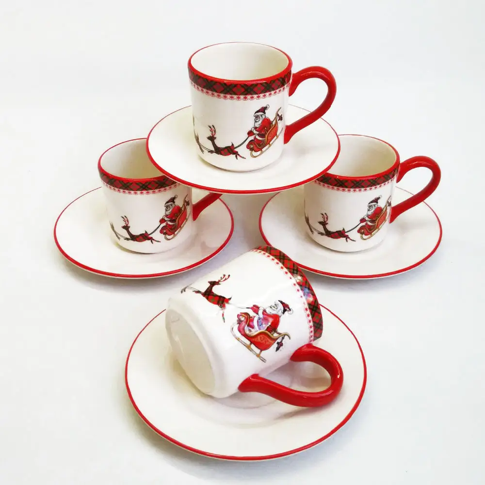 Vendita diretta della fabbrica di vendita calda di natale 4pcs ceramica tazza di caffè e piattini set