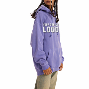 Sweat à capuche pour femme, personnalisé avec logo, en polaire épais, ample, tendance, décontracté, couleur unie, épaules tombantes, surdimensionné - Product Image 2