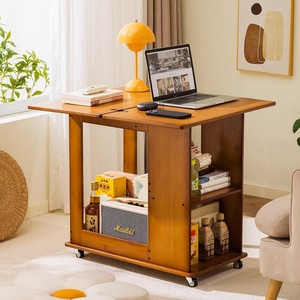 Bamboo <b>folding</b> coffee <b>table</b>, multi-functional <b>small</b> <b>table</b>, <b>small</b> apartment living room side cabinet, household movable trolley, - Product Image 1