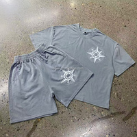 T-shirt court ample à imprimé boussole personnalisé, en coton lourd délavé, coupe oversize à épaules tombantes, décontracté pour homme