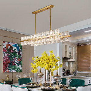 Nordic Style Rectangle <b>LED</b> Crystal Chandelier Gold Body E27 Bulb Base Single Head Living Room Bedroom Pendant <b>Light</b> - Product Image 2