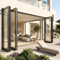 Porte patio pliante moderne en alliage d'aluminium à rupture de pont thermique, double vitrage en verre trempé, étanche et insonorisée pour extérieur