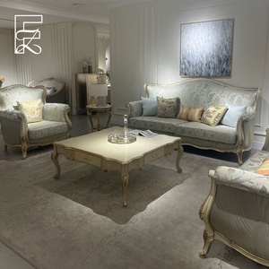 Sofá Europeo Francés de Lujo, Tallado a Mano, Tapizado en Tela, de Madera de Haya Maciza, para Sala de Estar, Salón, Villa, Estilo <span class=keywords><strong>Palacio</strong></span>, Personalizado de Alta Gama - Product Image 2