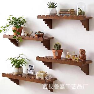 Wooden Wave Shaped Wall Floating <b>Shelf</b> Solid Wood Storage <b>Rack</b> For Home Decoration Green Plant Display - Product Image 3
