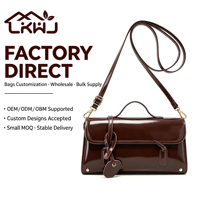 Sac à bandoulière vintage marron en cuir PU verni avec rabat, sac à main pour femme avec poignée supérieure, personnalisable avec logo OEM