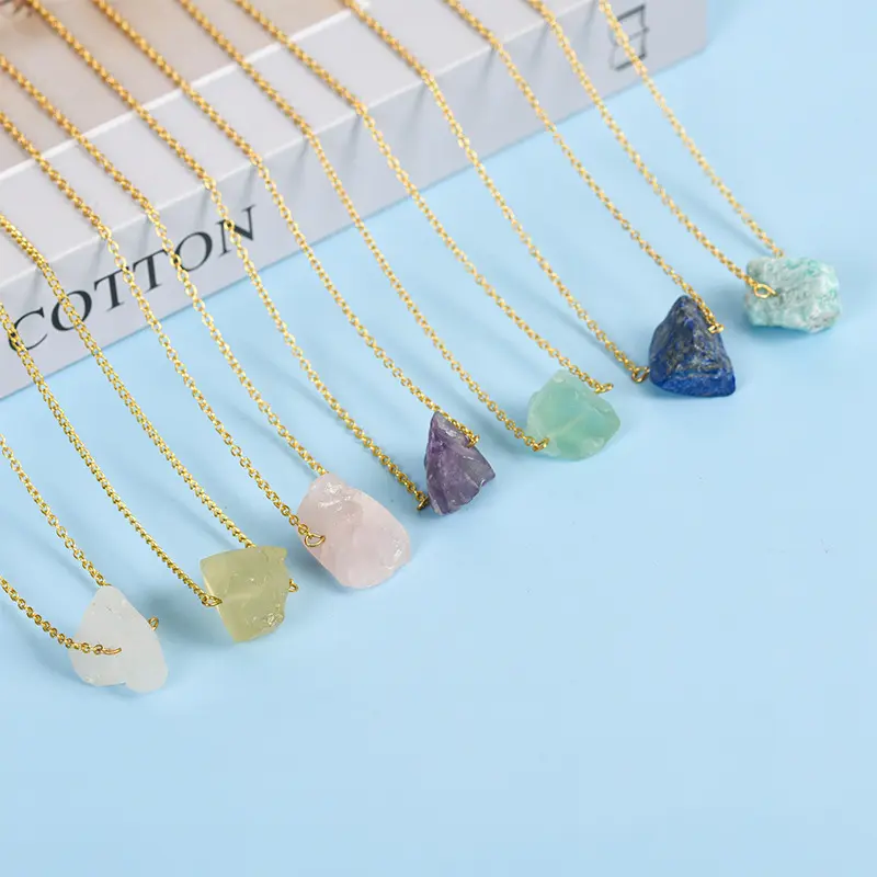 Kalung Batu Tak Beraturan Mentah Alami untuk Wanita Liontin Kristal Geometris Perhiasan Mode Kristal Druzy Choker Rantai Emas Femme