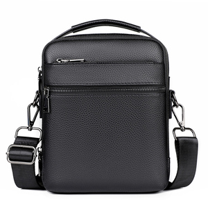 Sac messager rétro en cuir PU personnalisé pour homme, sac à bandoulière noir décontracté en cuir véritable souple pour le travail et les activités de plein air - Product Image 6