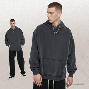 Oversized Box Fit Cropped Custom Print Grafisch 600G Katoenen Badstof Steen Wassen Zwarte Hoodie Gesneden En Naai Productiebedrijf H-217 - Product Image 1