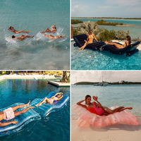Chaise longue gonflable transparente pour sports nautiques en plein air, forme vague, avec porte-gobelet