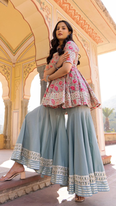 Vente en gros Fareen Cotton Sharara Set avec imprimé floral et multi-tailles disponibles Cotton Sharara Set - Product Image 3