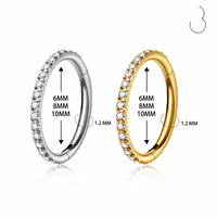Anneau de piercing articulé en titane ASTM F136 plaqué or 18 carats avec zircon, pour septum, hélix ou cartilage d'oreille, calibre 16G
