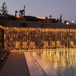 실내 야외 구리 LED 커튼 폭포 빛 끈 IP65 방수 플러그 전원 2m X 3m 따뜻한 흰색 버튼 장식 - Product Image 6