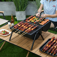 Barbecue portable multifonctionnel en acier thermolaqué antiadhésif avec double grille de cuisson, pour 3 à 5 personnes