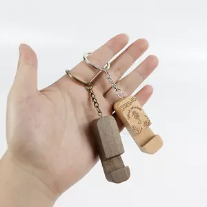 Multi Functional Wood Keychain Stand Laser Engraving Products Blank Friend Phone Holder Keychain