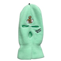 Balaclava de ski haut de gamme vert menthe en tricot chaud avec broderie, masque intégral ajusté à 3 trous personnalisable