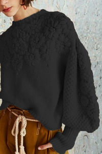 Baggy d'hiver personnalisé en tricot ample rose pour femmes <span class=keywords><strong>pull</strong></span> en tricot avant décontracté broderie à la main manches lanterne usines directes - Product Image 5