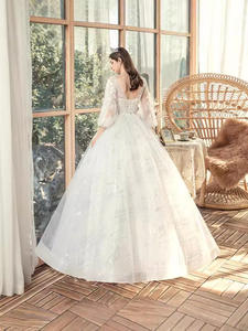 Gaun pengantin terlihat sederhana LY-WD0122, gaun pesta dansa leher V lengan setengah renda panjang lantai ukuran <span class=keywords><strong>Plus</strong></span> - Product Image 4