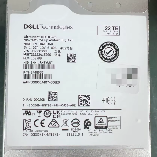 22TB SAS Enterprise Hard Drive HC570 7200RPM High Speed 280/270MB/s Read/Write 512MB Cache Reliable Durable Data Center Server
