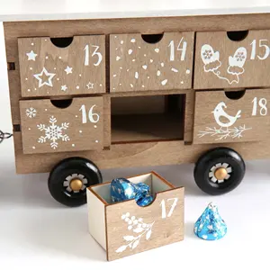 Kalender kedatangan kayu Natal, kereta api 24 laci untuk dewasa dan anak-anak dekorasi meja hitung mundur Natal