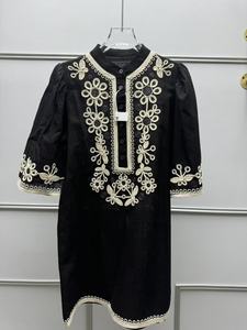 Vestido Mini de Manga Corta Estilo Étnico Vintage para Mujer, Vestido de Moda con Cuello Redondo y Bordado Floral Intenso - Product Image 4