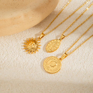 ホットファッションインスステンレススチールゴールド分厚いチョーカー女性のトレンディなサンペンダントネックレス幾何学的なスマイルサンシャインサンシャイン - Product Image 3