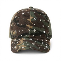 Casquettes de baseball camouflage personnalisées, style punk rock, avec étoiles cloutées de strass et cristaux, fermeture auto-agrippante