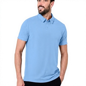เสื้อโปโลแขนสั้นสีฟ้าอ่อนสำหรับผู้ชาย ผ้าฝ้าย 100% ผ้าปิเก้ถัก ระบายอากาศได้ดี สวมใส่สบาย สีพื้น ทรงปกติ - Product Image 1