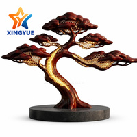Grande sculpture d'arbre en acier inoxydable illuminée, arbre en métal lumineux personnalisé pour la décoration extérieure des hôtels, villas et jardins