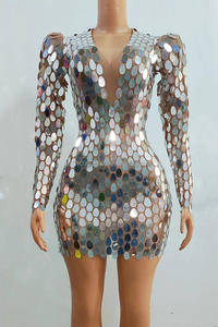 Vestido Sexy con Lentejuelas Elípticas, Mangas Largas, Hombreras, Falda Corta, para <span class=keywords><strong>DJ</strong></span>, Grupo de Baile, Discoteca, Bar, Actuaciones - Product Image 4