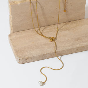 CLIORO largo ajustable corazón perla colgante de acero inoxidable joyería de moda en forma de Y suéter cadena collares para mujeres - Product Image 6