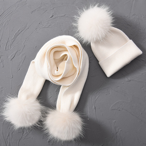 Jxwatcher-<span class=keywords><strong>Bonnet</strong></span> en cachemire pour bébé avec écharpe longue et pompon en fourrure véritable, ensemble <span class=keywords><strong>bonnet</strong></span> et écharpe pour enfants, 2 pièces pour garçons et filles - Product Image 3