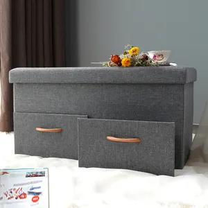 Customized Factory Wholesale Modern Home Furniture Foot Stool Foldable Storage Ottoman with Drawers