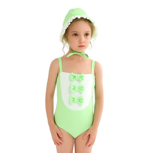 Costume intero per bambini con dettaglio fiocco e cappello verde menta taglia 1/2 2/3 3/4 4/5 QJ10092 - Product Image 2