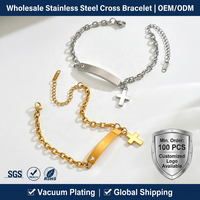 Bracelet en acier inoxydable Yiwu Aceon Velle avec pendentif croix et chaîne à maillons en diamant CZ, bracelet à pendentif croix sur le côté