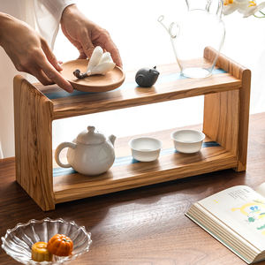 <span class=keywords><strong>Casa</strong></span> naturale 2 livelli in legno tazza da caffè scaffale piccolo controsoffitto portabicchieri postazione organizzatore Desktop - Product Image 5