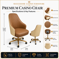 Tabouret pivotant réglable pour machine à poker commerciale SUCCESSOR avec revêtement personnalisé et logo brodé
